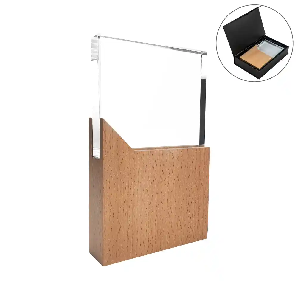 Rectangular Crystal Award with Wooden Base