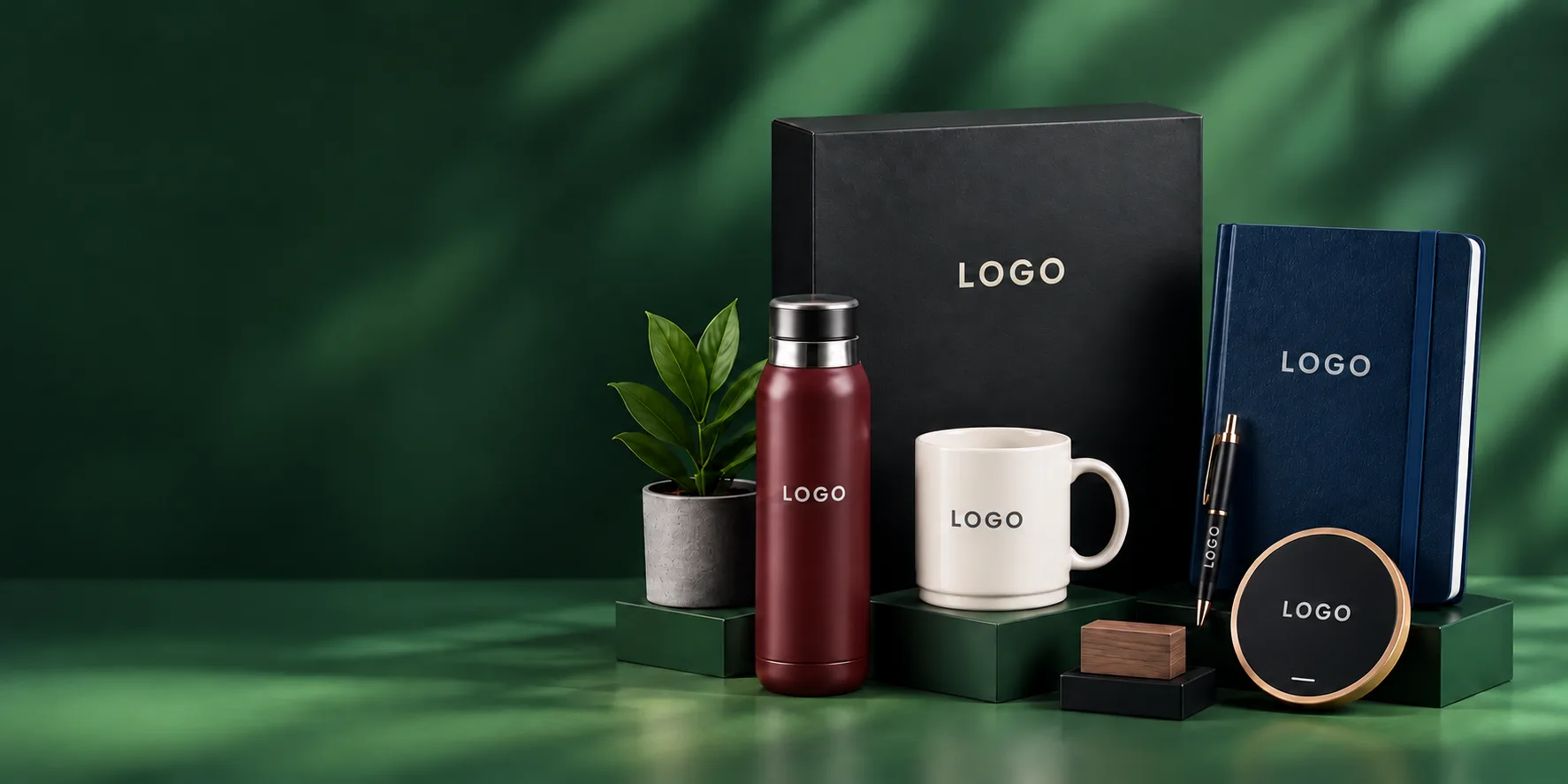 Corporate gifts in burgundy, ivory and navy with customizable logo placement
