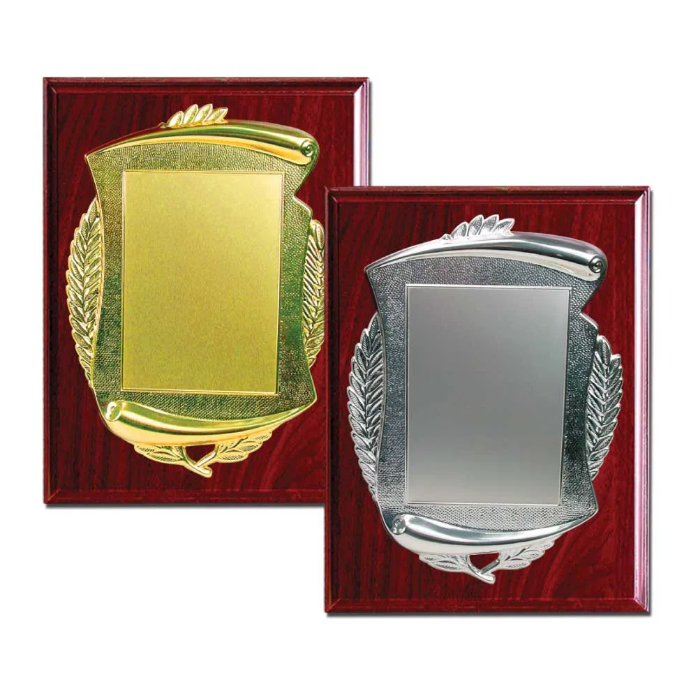 Wooden Award Plaque with Scroll and Laurel Plate