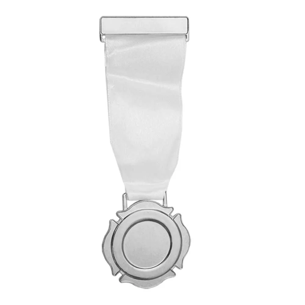 Rosette Medal Pin with White Satin Ribbon