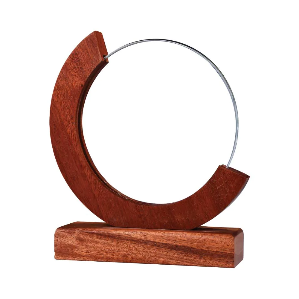 Round Crystal Award with Wooden Crescent