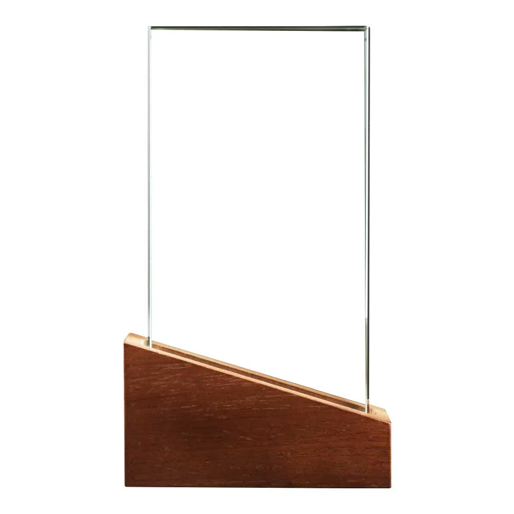 Rectangular Crystal Award with Slanted Wooden Base